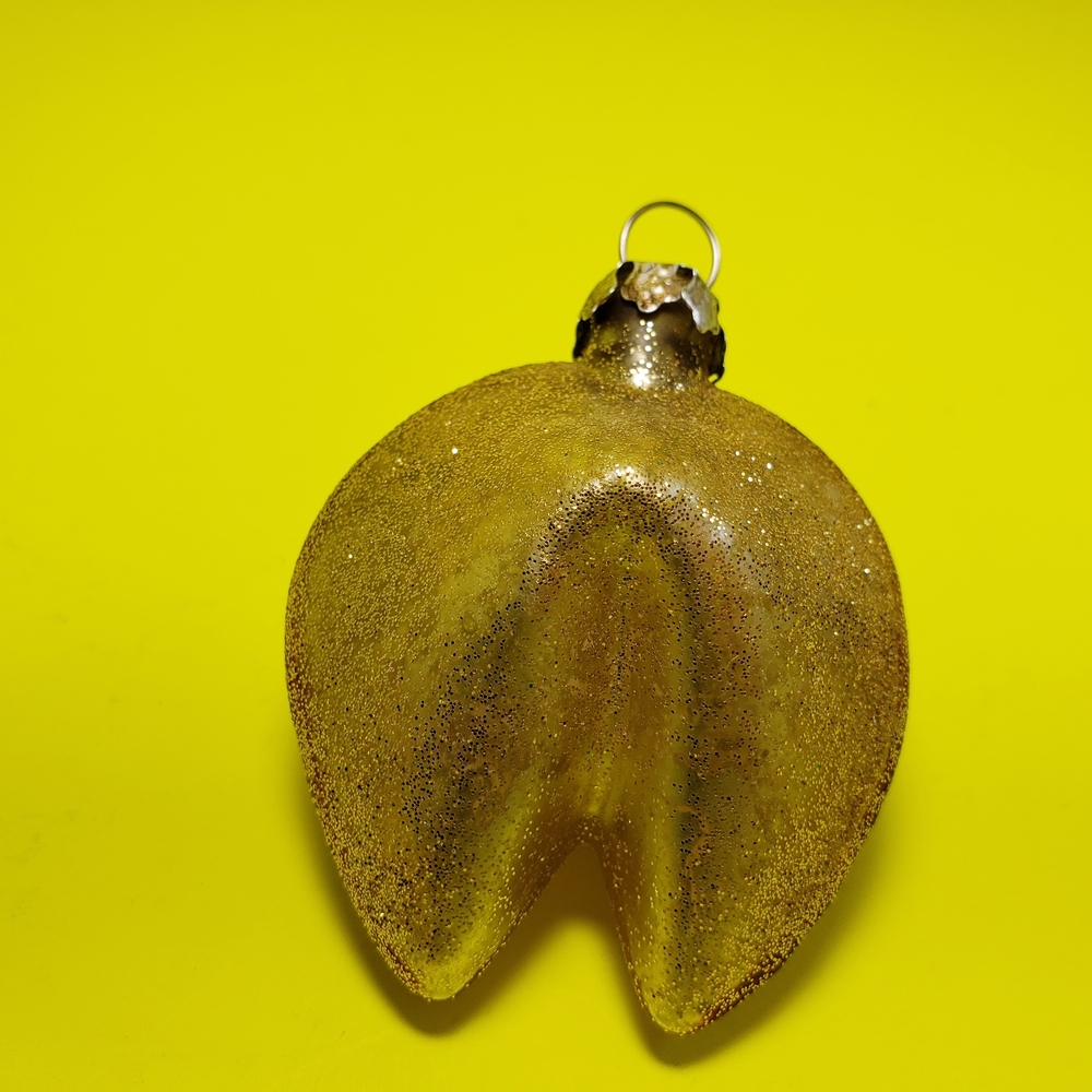 Gold-Dusted Tempered Glass Glitter Fortune Cookie Ornament